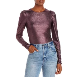 Cheap 👏 AQUA Ruched Long Sleeve Shine Top - 100% Exclusive Rose/black 😀