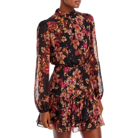 Hot Sale 🥰 AQUA Mock Neck Tiered Mini Dress - 100% Exclusive Black Multi ✔️ 1 Hot Sale 🥰 AQUA Mock Neck Tiered Mini Dress - 100% Exclusive Black Multi ✔️