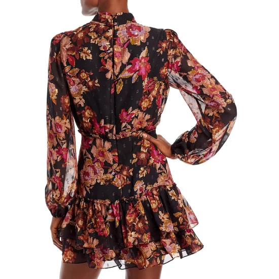 Hot Sale 🥰 AQUA Mock Neck Tiered Mini Dress - 100% Exclusive Black Multi ✔️ 3 Hot Sale 🥰 AQUA Mock Neck Tiered Mini Dress - 100% Exclusive Black Multi ✔️ - Image 3