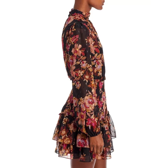 Hot Sale 🥰 AQUA Mock Neck Tiered Mini Dress - 100% Exclusive Black Multi ✔️ 4 Hot Sale 🥰 AQUA Mock Neck Tiered Mini Dress - 100% Exclusive Black Multi ✔️ - Image 4