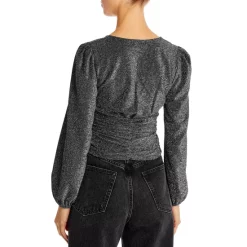 Promo ❤️ AQUA V Neck Ruched Tie Top - 100% Exclusive Black/silver 😍 -AQUA Elegant shop unnamed file 1912