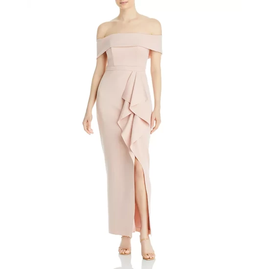 Outlet 👏 AQUA Off-the-Shoulder Cascade Gown - 100% Exclusive Hunter ✔️ 1 Outlet 👏 AQUA Off-the-Shoulder Cascade Gown - 100% Exclusive Hunter ✔️