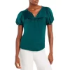 Best deal 🔥 AQUA Split Neck Puff Sleeve Top - 100% Exclusive Emerald ✨
