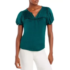 Best deal 🔥 AQUA Split Neck Puff Sleeve Top - 100% Exclusive Emerald ✨