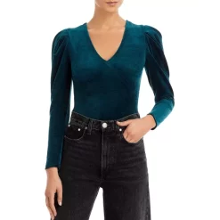 Outlet ⌛ AQUA Velvet Puff Sleeve Bodysuit - 100% Exclusive Hunter Green 😀