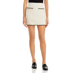 Promo 🔥 AQUA Braided Trim Tweed Mini Skirt - 100% Exclusive Ivory 🌟