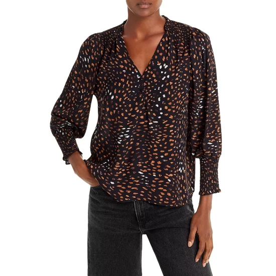 Best Sale ✨ AQUA Printed Smocked Blouse - 100% Exclusive Black Multi ⌛ 1 Best Sale ✨ AQUA Printed Smocked Blouse - 100% Exclusive Black Multi ⌛