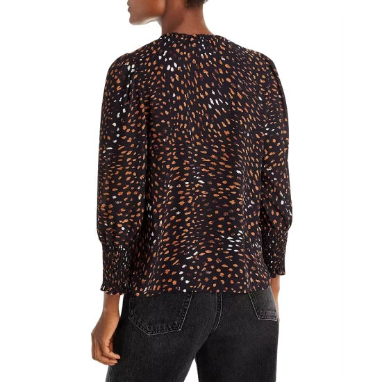 Best Sale ✨ AQUA Printed Smocked Blouse - 100% Exclusive Black Multi ⌛ 3 Best Sale ✨ AQUA Printed Smocked Blouse - 100% Exclusive Black Multi ⌛ - Image 3