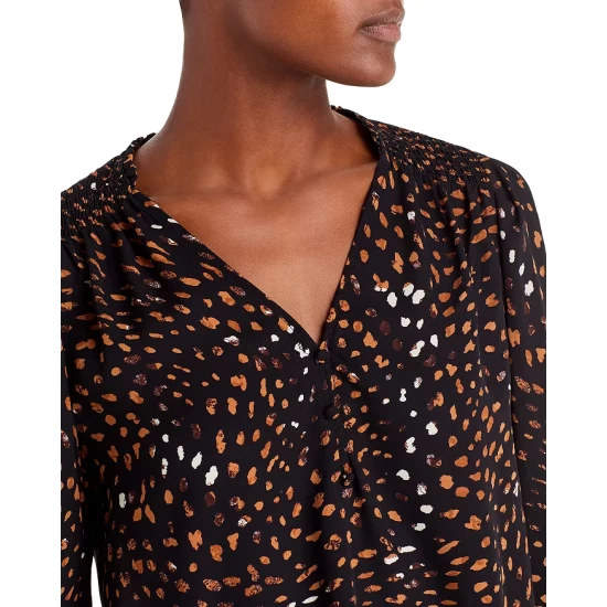 Best Sale ✨ AQUA Printed Smocked Blouse - 100% Exclusive Black Multi ⌛ 4 Best Sale ✨ AQUA Printed Smocked Blouse - 100% Exclusive Black Multi ⌛ - Image 4