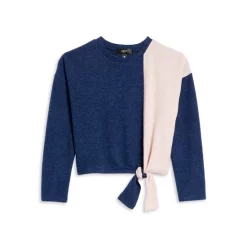 New β AQUA β Girls' Colorblock Tie Front Long Sleeve Top - Big Kid Navy/blush π