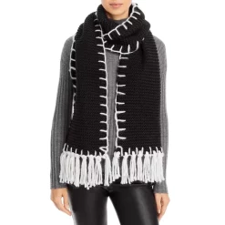 Deals ⌛ AQUA Whipstitch Scarf - 100% Exclusive Black/white 🤩