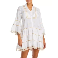 Coupon ⌛ AQUA Metallic Print Shirt Dress Swim Cover-Up - 100% Exclusive Gold ✔️