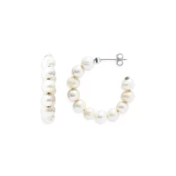 Brand new 🌟 AQUA Simulated Freshwater Pearl Beaded Open Hoop Earrings In Sterling Silver - 100% Exclusive ⭐