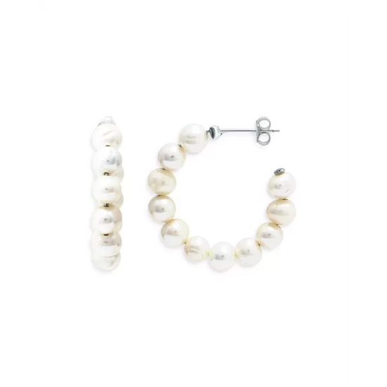 Brand new ๐ AQUA Simulated Freshwater Pearl Beaded Open Hoop Earrings In Sterling Silver - 100% Exclusive โญ 1 Brand new ๐ AQUA Simulated Freshwater Pearl Beaded Open Hoop Earrings In Sterling Silver - 100% Exclusive โญ