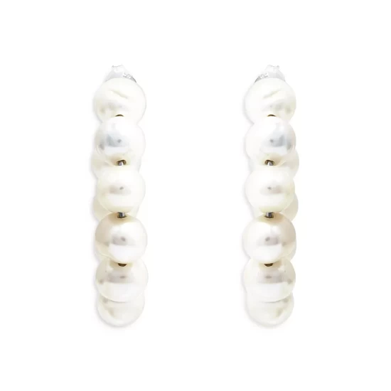 Brand new ๐ AQUA Simulated Freshwater Pearl Beaded Open Hoop Earrings In Sterling Silver - 100% Exclusive โญ 3 Brand new ๐ AQUA Simulated Freshwater Pearl Beaded Open Hoop Earrings In Sterling Silver - 100% Exclusive โญ - Image 3