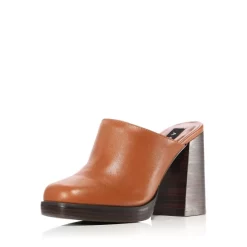 New 👍 AQUA 🎉 Women's Moda Square Toe High Heel Mules - 100% Exclusive Cognac Leather ❤️