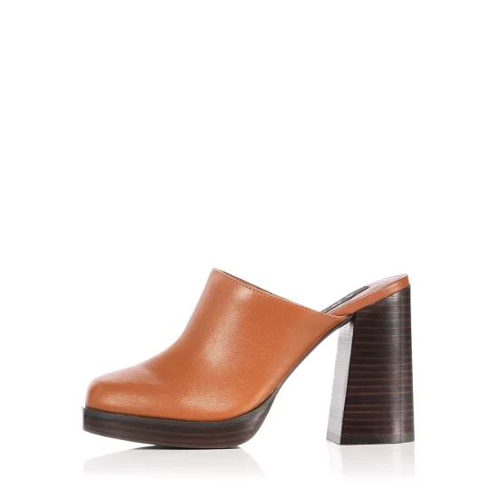 New 👍 AQUA 🎉 Women's Moda Square Toe High Heel Mules - 100% Exclusive Cognac Leather ❤️ 2 New 👍 AQUA 🎉 Women's Moda Square Toe High Heel Mules - 100% Exclusive Cognac Leather ❤️ - Image 2