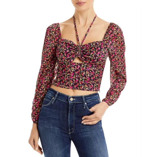 Best Pirce 🛒 AQUA Ditsy Floral Print Top - 100% Exclusive Black/pink/orange ✔️ 1 Best Pirce 🛒 AQUA Ditsy Floral Print Top - 100% Exclusive Black/pink/orange ✔️