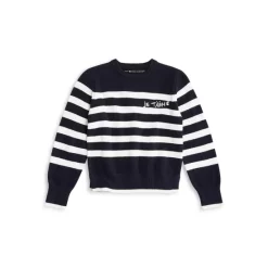 Flash Sale ⌛ AQUA Girls' Basic With A Twist Striped Sweater, Big Kid - 100% Exclusive Navy/white ❤️