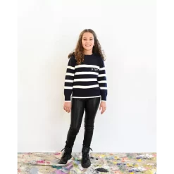 Flash Sale ⌛ AQUA Girls' Basic With A Twist Striped Sweater, Big Kid - 100% Exclusive Navy/white ❤️ -AQUA Elegant shop unnamed file 2266