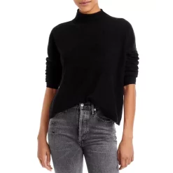 Best Sale โ AQUA Rolled Edge Mock Neck Cashmere Sweater - 100% Exclusive Black ๐