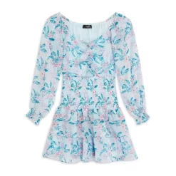 Outlet 🌟 AQUA Girls' Long Sleeve Smocked Dress - Big Kid Peacock 😍