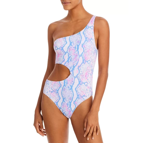 Cheap 😍 AQUA Snake Print One Shoulder Cutout One Piece Swimsuit - 100% Exclusive Pink Multi 🔥 1 Cheap 😍 AQUA Snake Print One Shoulder Cutout One Piece Swimsuit - 100% Exclusive Pink Multi 🔥