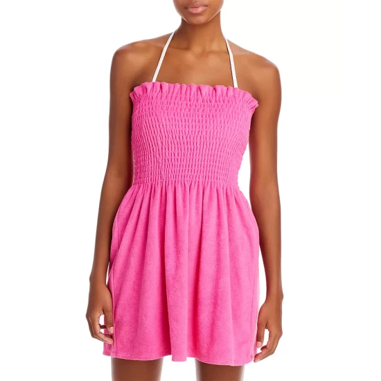 Hot Sale ๐ AQUA Smocked Terrycloth Mini Dress Swim Coverup - 100% Exclusive Pink ๐ 5 Hot Sale ๐ AQUA Smocked Terrycloth Mini Dress Swim Coverup - 100% Exclusive Pink ๐ - Image 5