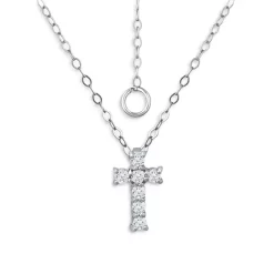 Promo ✨ AQUA Cubic Zirconia Cross Pendant Necklace In Sterling Silver, 15.5"-17.5" - 100% Exclusive ⭐ -AQUA Elegant shop unnamed file 2394