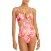 Best reviews of ✔️ AQUA Batik Leaf Print Cutout One Piece ❤️ Swimsuit - 100% Exclusive Orange/pink ✨