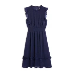 Coupon ๐คฉ AQUA Girls' Clip Dot Print Ruffle Midi Dress, Big Kid - 100% Exclusive Navy โค๏ธ