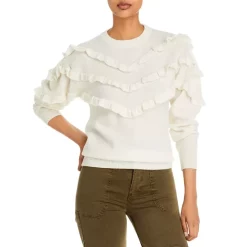 Best Pirce ⌛ AQUA Ruffe Trim Cashmere Sweater - 100% Exclusive Ivory ⭐