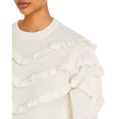 Best Pirce ⌛ AQUA Ruffe Trim Cashmere Sweater - 100% Exclusive Ivory ⭐ -AQUA Elegant shop unnamed file 2608