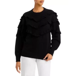 Best Pirce ⌛ AQUA Ruffe Trim Cashmere Sweater - 100% Exclusive Ivory ⭐ -AQUA Elegant shop unnamed file 2610