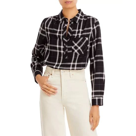 Cheapest ❤️ AQUA Brittina Plaid Popover 🔥 Shirt - 100% Exclusive Black 🤩 1 Cheapest ❤️ AQUA Brittina Plaid Popover 🔥 Shirt - 100% Exclusive Black 🤩