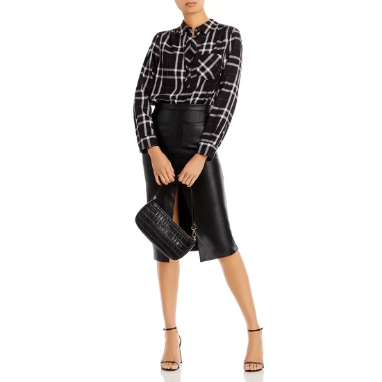 Cheapest ❤️ AQUA Brittina Plaid Popover 🔥 Shirt - 100% Exclusive Black 🤩 2 Cheapest ❤️ AQUA Brittina Plaid Popover 🔥 Shirt - 100% Exclusive Black 🤩 - Image 2