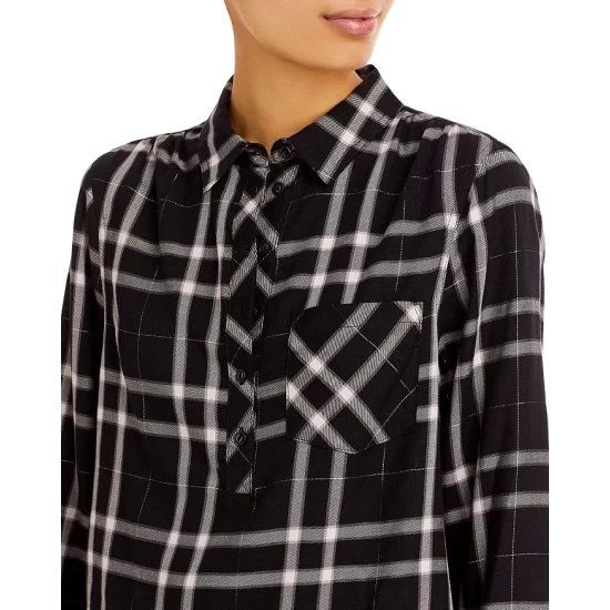 Cheapest ❤️ AQUA Brittina Plaid Popover 🔥 Shirt - 100% Exclusive Black 🤩 4 Cheapest ❤️ AQUA Brittina Plaid Popover 🔥 Shirt - 100% Exclusive Black 🤩 - Image 4