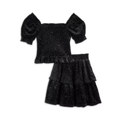Best Pirce 😀 AQUA Girls' Sparkle Velvet Smocked Top And Skirt Separates - Big Kid ⭐