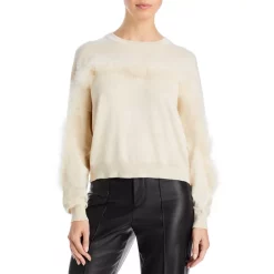 Deals 🤩 AQUA Feather Trim Sweatshirt - 100% Exclusive Ivory 😍