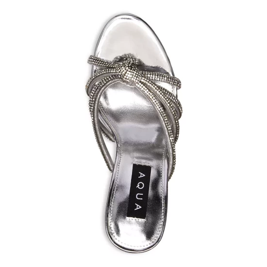Brand new 🛒 AQUA Women's Alice Square Toe Slip On High Heel Sandals - 100% Exclusive Silver Stone ⭐ 3 Brand new 🛒 AQUA Women's Alice Square Toe Slip On High Heel Sandals - 100% Exclusive Silver Stone ⭐ - Image 3