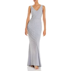Outlet ⭐ AQUA Embellished Column Gown - 100% Exclusive Silver ⌛