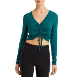 Budget 🧨 AQUA Adjustable Ruched Cropped Top - 100% Exclusive Emerald ❤️