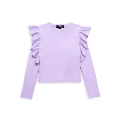 Wholesale 🔥 AQUA Girls' Ribbed Ruffle Long Sleeve Top, Big Kid - 100% Exclusive Lavender ✔️