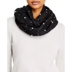 Deals 🧨 AQUA Embellished Knit Loop Scarf - 100% Exclusive Black/white ❤️