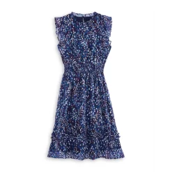 Discount ✨ AQUA Girls' Speckled Print Ruffled 💯 Dress - Little Kid, Big Kid Navy/purple ❤️