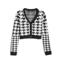 Discount ✨ AQUA 🧨 Girls' Houndstooth Cropped Cardigan, Big Kid - 100% Exclusive Black/ White ⌛