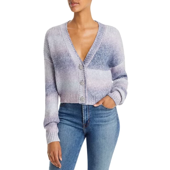 Wholesale ✨ AQUA Rhinestone Button Ombré Cropped Cardigan - 100% Exclusive Purple Multi 🎁 1 Wholesale ✨ AQUA Rhinestone Button Ombré Cropped Cardigan - 100% Exclusive Purple Multi 🎁