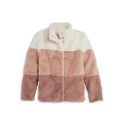 Brand new 🧨 AQUA Girls' Color Blocked Faux Fur Jacket, Big Kid - 100% Exclusive Ivory/blush ⭐