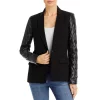 Outlet 🎁 AQUA Mixed Media Quilted Sleeve Blazer - 100% Exclusive Black 😀