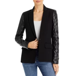 Outlet 🎁 AQUA Mixed Media Quilted Sleeve Blazer - 100% Exclusive Black 😀